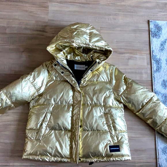 Calvin Klein Gold Metallic Puffer Coat 